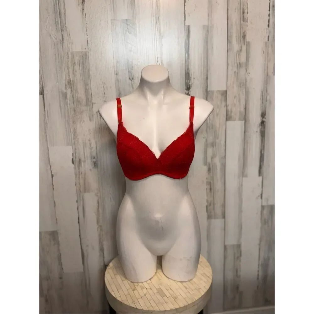 Lively 34DD Red Lace Underwire Bra Adjustable Straps Mesh Detail NWT